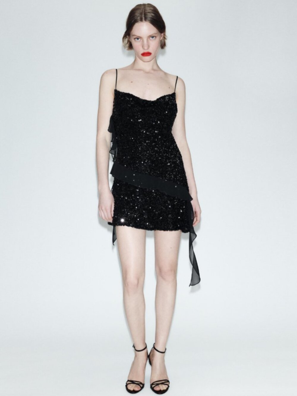 Zara Sequinned Mini Dress With Ruffle Trim Size S